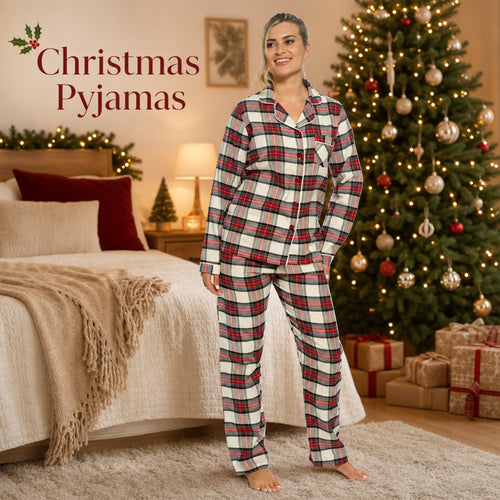 Daisy Dreamer Womens Flannelette Check Pyjama Set Soft Brushed Cotton Easy Care Super Soft Cosy Sleepwear