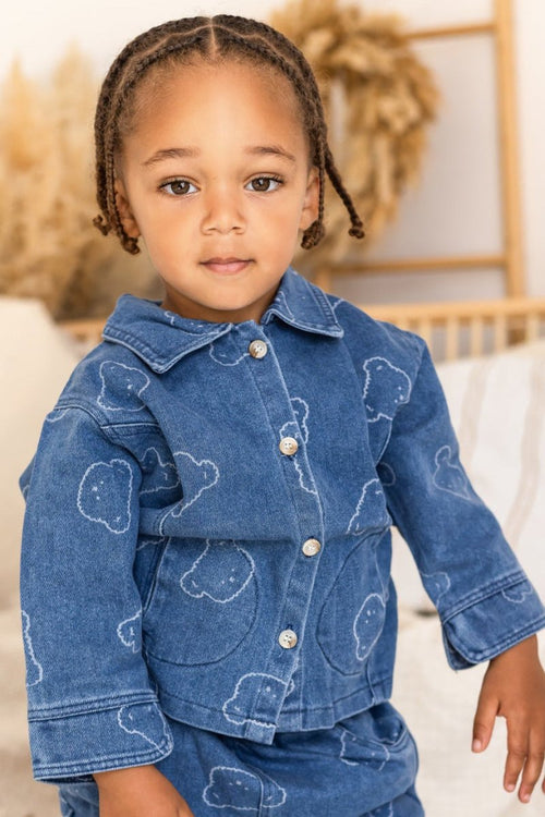 Baby Embroidered Bear Denim Two-Piece Set