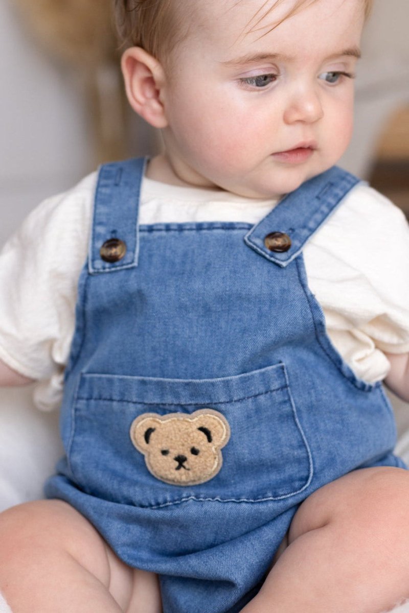 Happy Baby Embroidered Bear Denim Dungarees