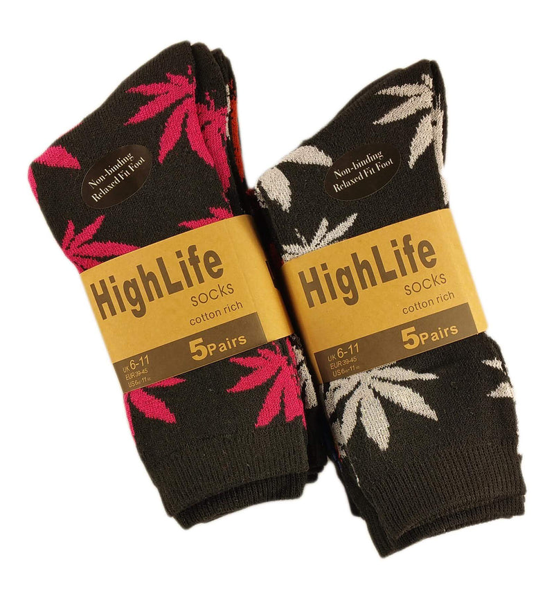 Sock Stack 10 Pairs Ganja Leaf Cotton Rich Comfort Fit Socks Ultra Smooth Flat Toe Seam