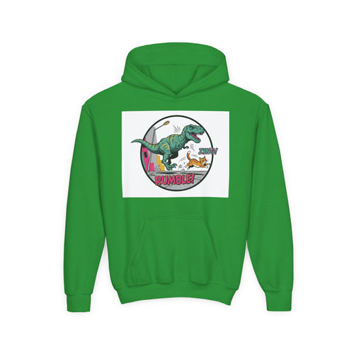 T-Rex Chase Dino Rumble Youth Hoodie | Dinosaur Graphic Sweatshirt