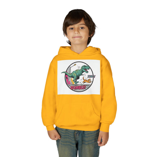 T-Rex Chase Dino Rumble Youth Hoodie | Dinosaur Graphic Sweatshirt