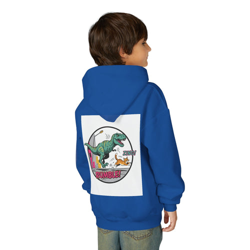 T-Rex Chase Dino Rumble Youth Hoodie | Dinosaur Graphic Sweatshirt
