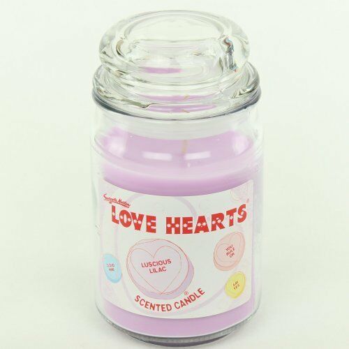 LOVE HEARTS 453g GLASS JAR LID SCENTED CANDLE SCENT CANDLES LUSCIOUS LILAC NEW