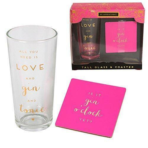 ALL YOU NEED IS LOVE AND GIN GLASS AND COASTER SET