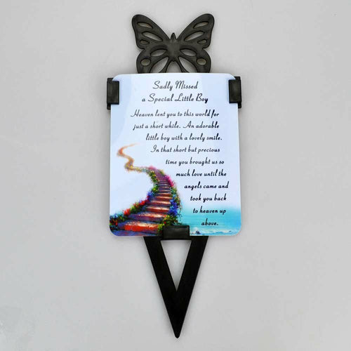 Little Boy Memorial Remembrance Verse With Grave Butterfly Ground Stake