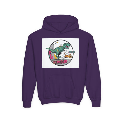 T-Rex Chase Dino Rumble Youth Hoodie | Dinosaur Graphic Sweatshirt