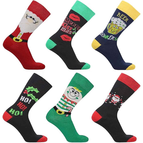 Sock Stack Men's Christmas Socks 12 Pairs Cotton Rich Festive Novelty Designs Santa Claus
