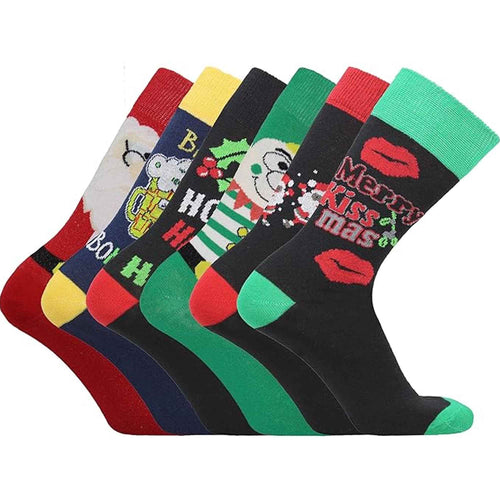 Sock Stack Men's Christmas Socks 12 Pairs Cotton Rich Festive Novelty Designs Santa Claus