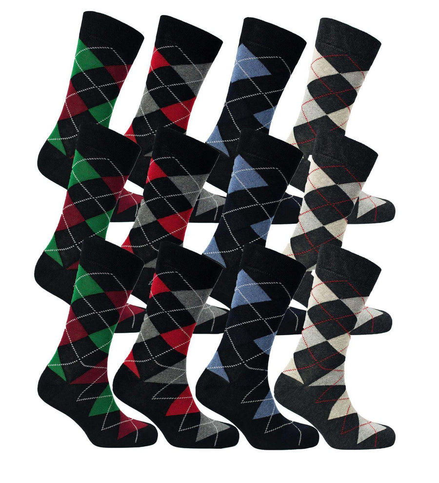 Sock Stack Men's Colourful Heel Toe Black Argyle Diamond Socks Cotton Rich Comfort Fit