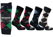 Sock Stack Men's Colourful Heel Toe Black Argyle Diamond Socks Cotton Rich Comfort Fit