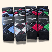 Sock Stack Mens Socks 12 Pairs Cotton Colorful Heel Toe Black Argyle Diamond Easycare