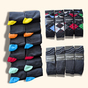 Sock Stack Mens Socks 12 Pairs Cotton Colorful Heel Toe Black Argyle Diamond Easycare