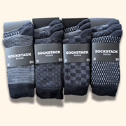 Sock Stack Mens Socks 12 Pairs Cotton Colorful Heel Toe Black Argyle Diamond Easycare