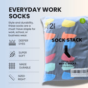 Sock Stack Mens Socks 12 Pairs Cotton Colorful Heel Toe Black Argyle Diamond Easycare