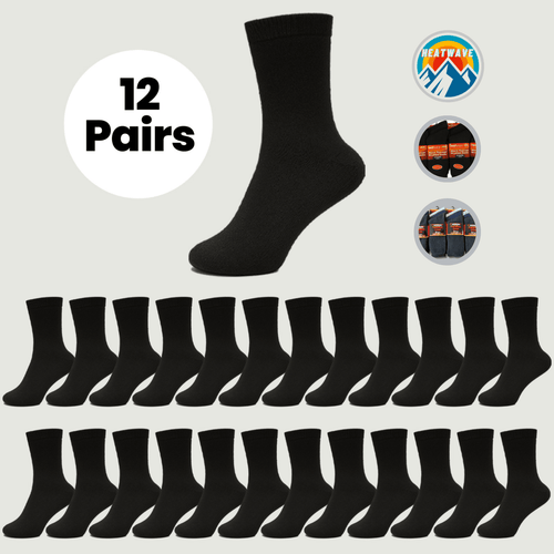Heatwave Thermalwear Men's Black Thermal Socks 12 Pairs Double Brushed Advanced Knitting Technology