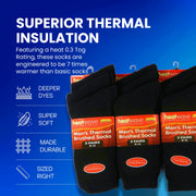 Heatwave Thermalwear Men's Black Thermal Socks 12 Pairs Double Brushed Advanced Knitting Technology