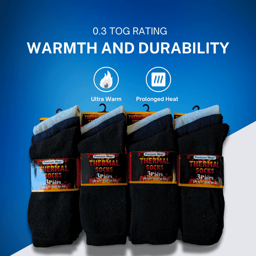 Heatwave Thermalwear Men's Black Thermal Socks 12 Pairs Double Brushed Advanced Knitting Technology
