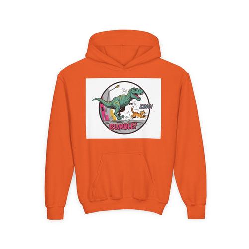 T-Rex Chase Dino Rumble Youth Hoodie | Dinosaur Graphic Sweatshirt
