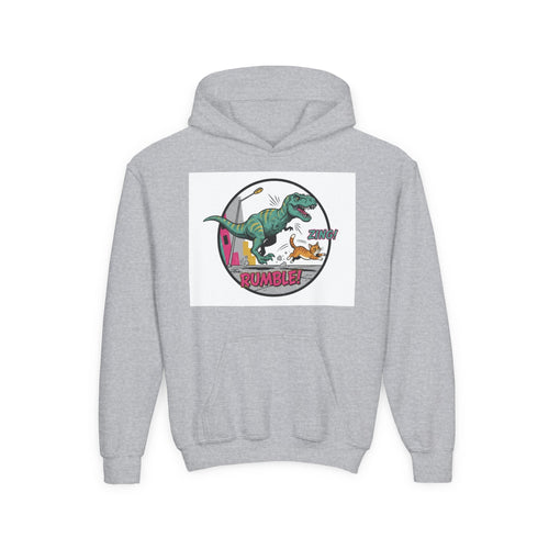 T-Rex Chase Dino Rumble Youth Hoodie | Dinosaur Graphic Sweatshirt