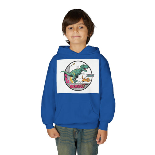 T-Rex Chase Dino Rumble Youth Hoodie | Dinosaur Graphic Sweatshirt
