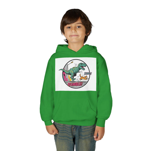 T-Rex Chase Dino Rumble Youth Hoodie | Dinosaur Graphic Sweatshirt