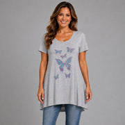 Flared Hem Studded Butterflies Long Top