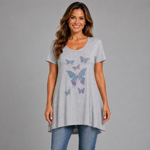 Flared Hem Studded Butterflies Long Top