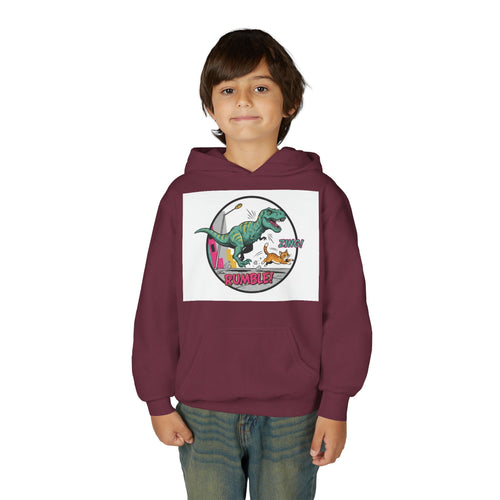 T-Rex Chase Dino Rumble Youth Hoodie | Dinosaur Graphic Sweatshirt