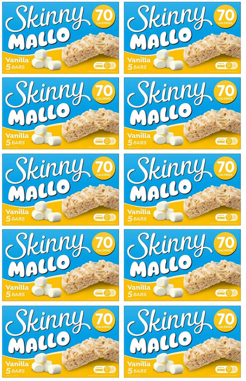 10 x Skinny Mallo Vanilla Snack Bars 5 Pack - 5X18GM