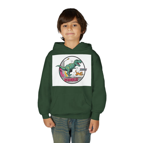 T-Rex Chase Dino Rumble Youth Hoodie | Dinosaur Graphic Sweatshirt