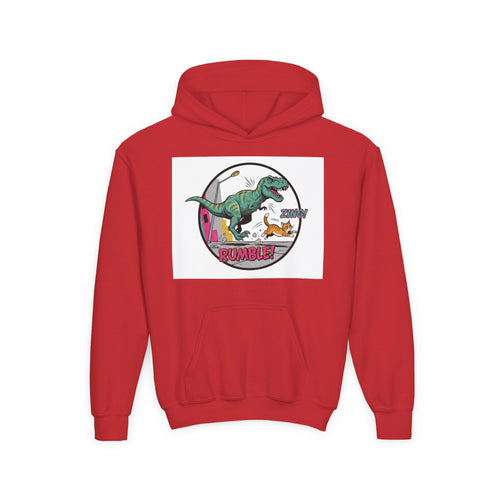 T-Rex Chase Dino Rumble Youth Hoodie | Dinosaur Graphic Sweatshirt