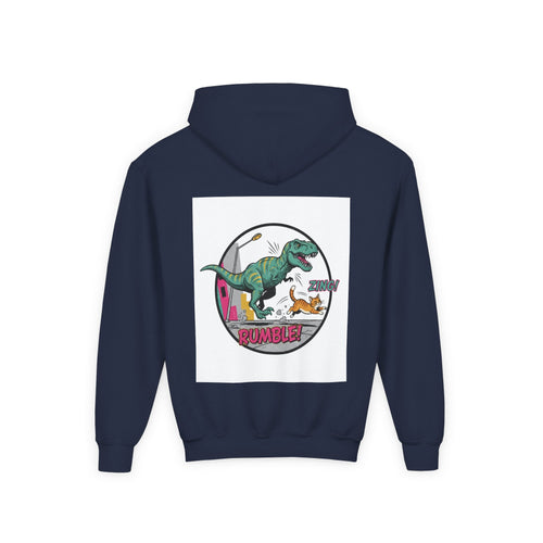 T-Rex Chase Dino Rumble Youth Hoodie | Dinosaur Graphic Sweatshirt