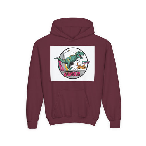 T-Rex Chase Dino Rumble Youth Hoodie | Dinosaur Graphic Sweatshirt