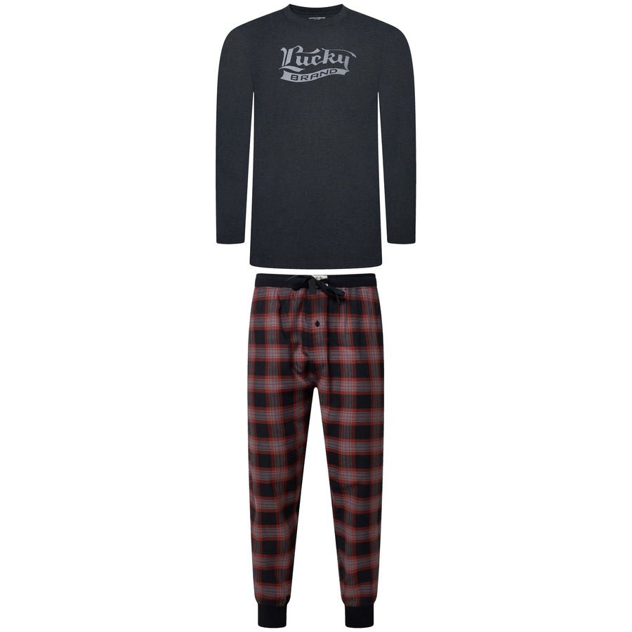 Lucky Brand Crew Neck & Closed Hem Flannel Pant Pyjama Set