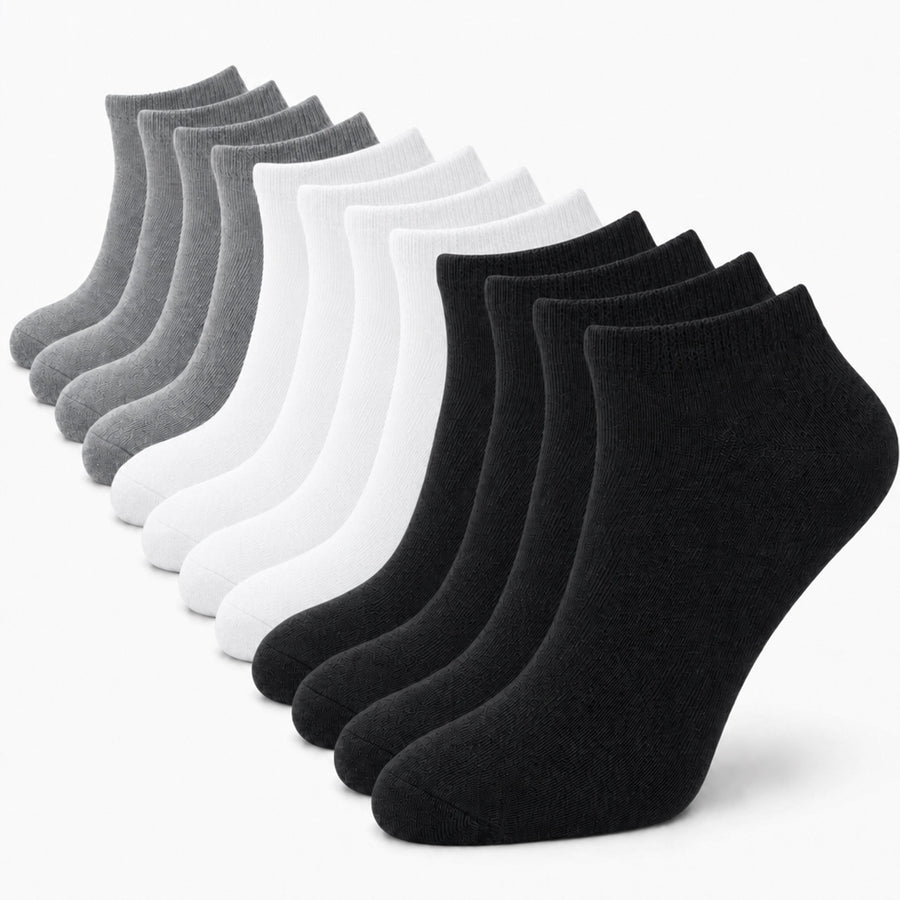 Sock Stack Mens Trainer Socks 12 Pairs Breathable Cotton Blend Arch Support Anti Crimping