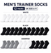 Sock Stack Mens Trainer Socks 12 Pairs Breathable Cotton Blend Arch Support Anti Crimping