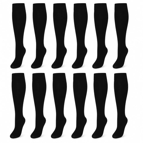 Sock Stack Girls Long School Socks 12 Pairs Cotton Rich Sculpted Heels And Toes Sizes