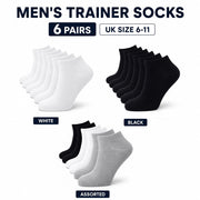 Sock Stack Men's Trainer Socks 6 Pairs Lightweight Cotton Blend Ankle With Arch Support