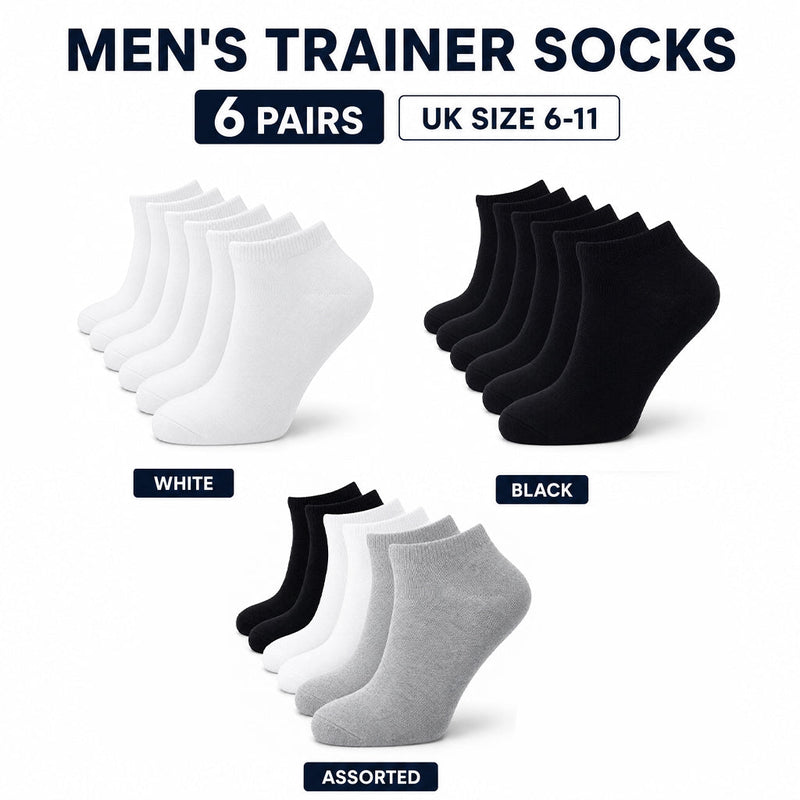 Sock Stack Men's Trainer Socks 6 Pairs Lightweight Cotton Blend Ankle With Arch Support