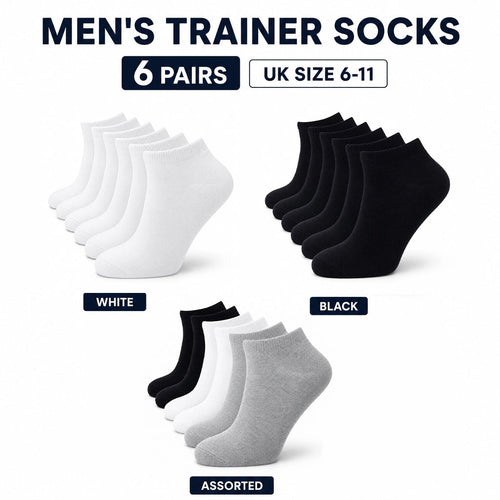 Sock Stack Men's Trainer Socks 6 Pairs Lightweight Cotton Blend Ankle With Arch Support