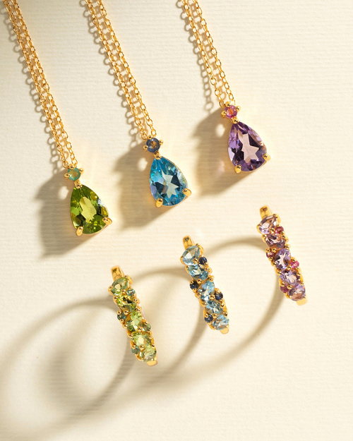 Blue Sapphire & Blue Topaz Pear Cut Pendant Necklace in 18k Gold Vermeil