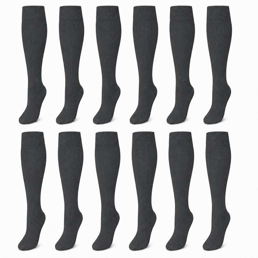 Sock Stack Girls Long School Socks 12 Pairs Cotton Rich Sculpted Heels And Toes Sizes