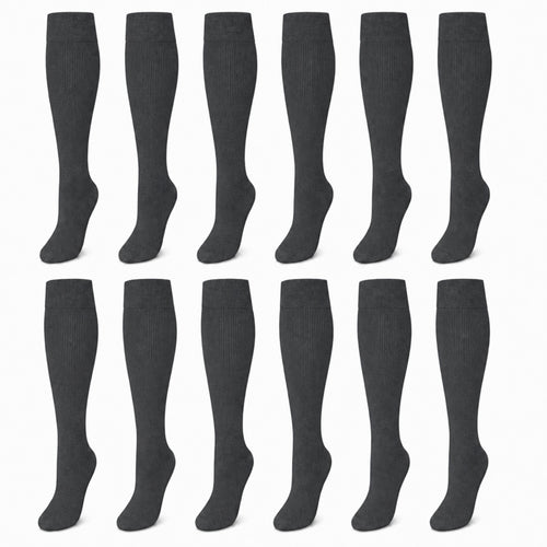 Sock Stack Girls Long School Socks 12 Pairs Cotton Rich Sculpted Heels And Toes Sizes