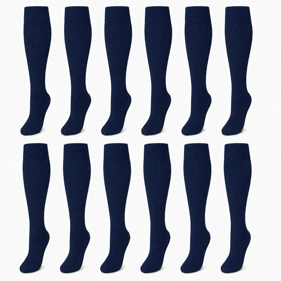 Sock Stack Girls Long School Socks 12 Pairs Cotton Rich Sculpted Heels And Toes Sizes