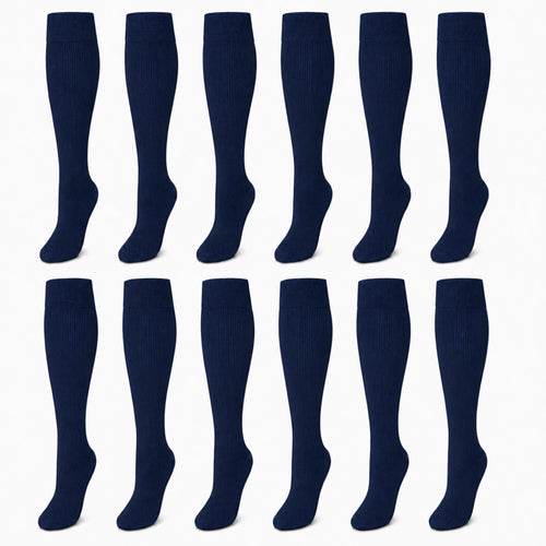 Sock Stack Girls Long School Socks 12 Pairs Cotton Rich Sculpted Heels And Toes Sizes
