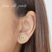 Peridot Halo Stud Earrings with Jackets in 18k Gold Vermeil