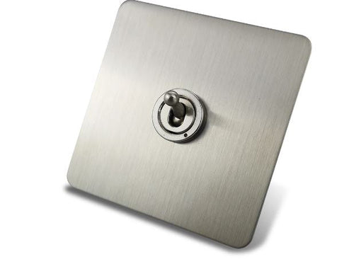 Caradok 1 Gang Screwless Brushed Steel Toggle Switch