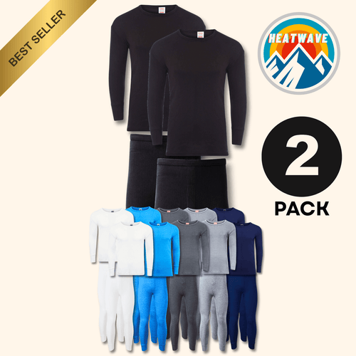 Heatwave Thermalwear Men's Thermal Underwear Set 2 Pack Long Sleeve Top and Long Johns