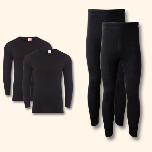 Heatwave Thermalwear Men's Thermal Underwear Set 2 Pack Long Sleeve Top and Long Johns
